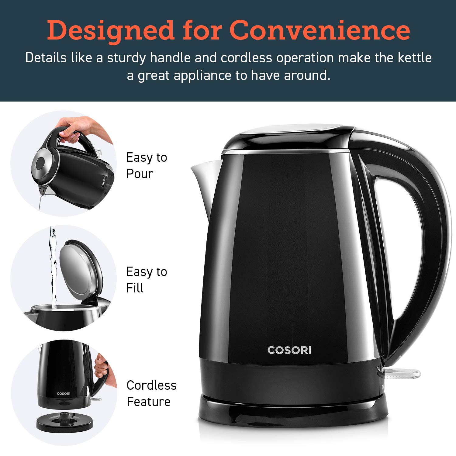 COSORI Electric Kettle(BPA Free), 1.8 Qt Double Wall 304 Stainless