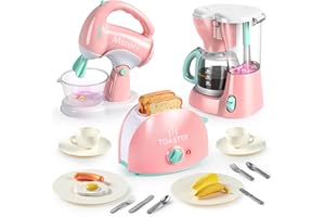 Joyin Play Kitchen Toys, Pretend Food Kitchen Accessories Girls Toy with Coffee Maker, Mixer, Toaster with Realistic Lights& Sounds, Birthday Gift for Kids Gifts for Christmas