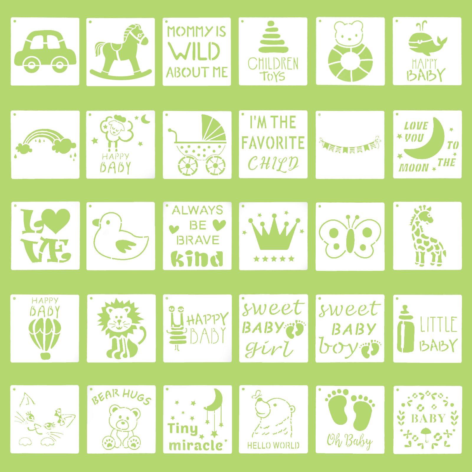 TOYMIS 30pcs Fabric Stencils for Clothes Phrases Animals Patterns Templates for Painting, Baby Shower Decorations