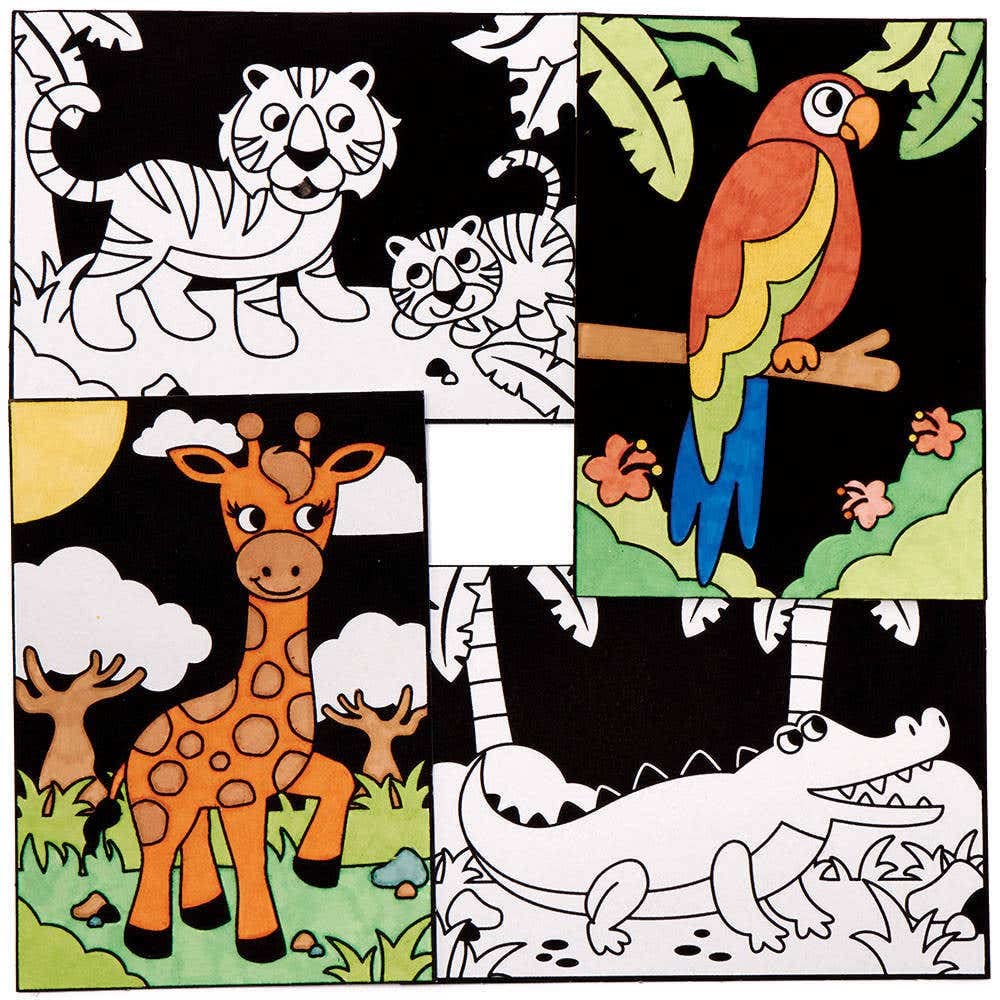 Baker Ross FC765 Jungle Animal Fuzzy Art Pictures - Pack of 10, Colouring Pictures, and Arts and Crafts for Kids