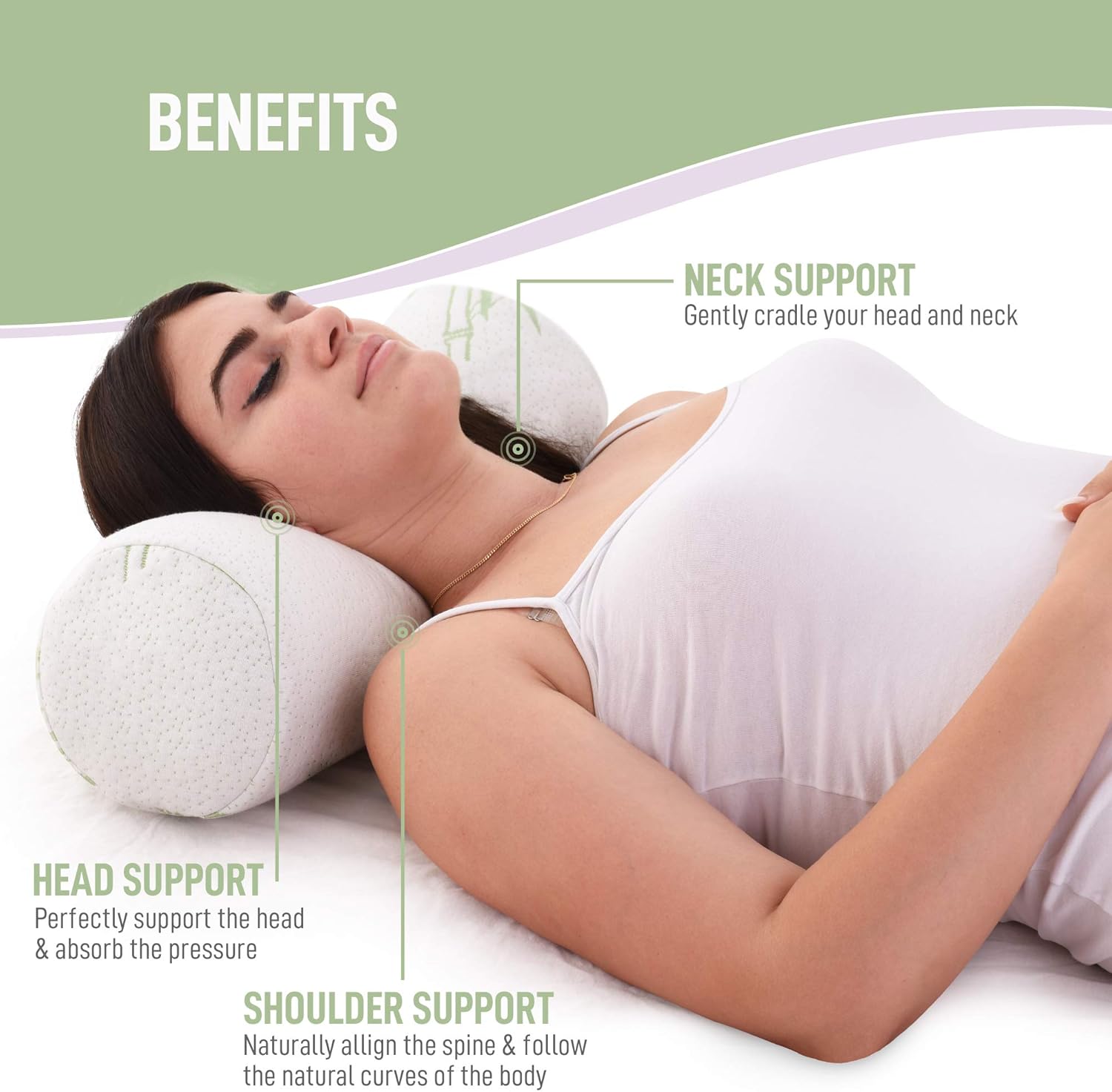 Healthex Cervical Neck Roll Pillow Cylinder Round Cushion Bolster Support for Sleeping Memory Foam and Bamboo Cover - Breathable, Hypoallergenic and Comfortable -Supports Effectively, Alleviates Pain: Home & Kitchen