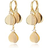 WASAIE Lightweight Flower Layered Leaf Drop Dangle Earring For Women,Brass Gold Metal Boho Petal Exaggerated Jewelry Earrings