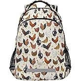 JIPONI Cute Chicken Rooster Pattern Backpack For Girls Boys School Kids Bookbag Travel Laptop Backpack Purse Daypack With Chest Strap