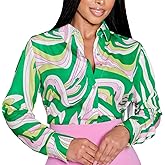 PINSV Women's Printed Button Down Shirt Long Sleeve Lapel Dressy Casual Work Blouse