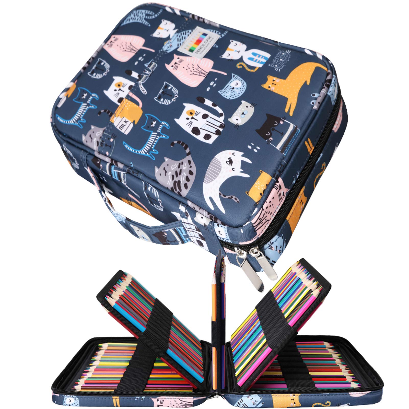 JAKAGO Drawing Pencil Case,Large Capacity Pencil Cases Hold 220 Colored Pencils,Portable Painting Waterproof Storage Stationery Bag,Great Gift for Student Artist (Sport cat)