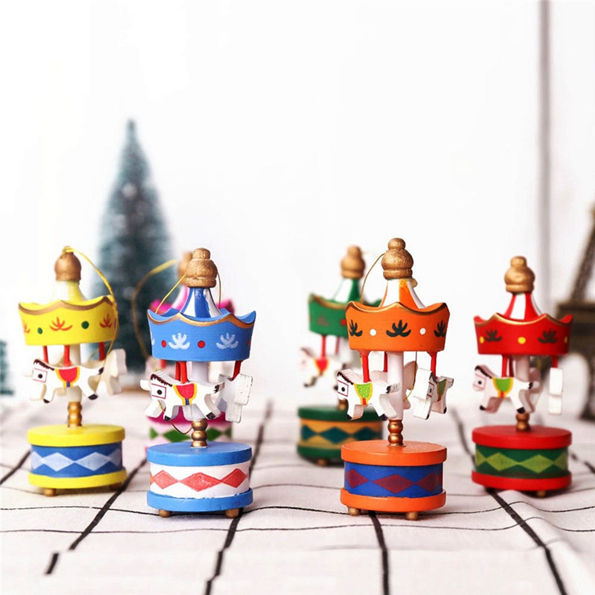 Jeteven 6er Set Geburtstagfeier Anhänger Mini Karussell Pferd Holz Basteln Valentinstag Deko für Kinder Mädchen Holzanhänger Geburtstag Geschenk Rot