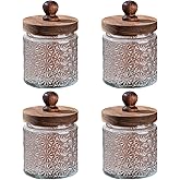 MQMCPDS Vintage Glass Jars with Airtight Wood Lids & Handles - 16.9 OZ Set of 4 - Coffee Jars,Tea Canisters,Candy Jars for Flour,Sugar- Kitchen Pantry Containers (4, Starburst pattern)