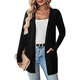 Women's Cardigan Sweater Fall Open Front Classic Knitted Long Sweaters Lightweight with Pockets 2501