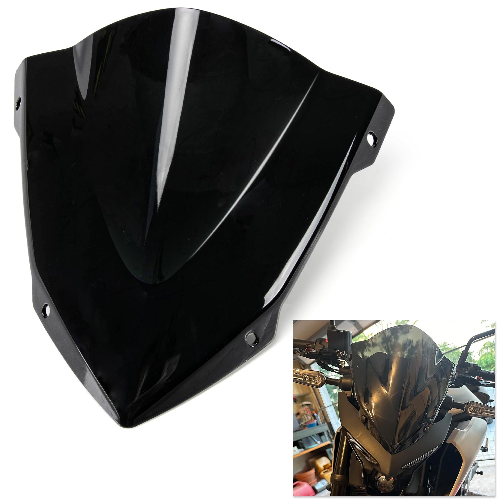 Photo 1 of Motorcycle Front Fairing Windshield, PSLER Motorcycle Windshield Windscreen for MT03 MT25 2020 2021 2022 2023 2024, Black