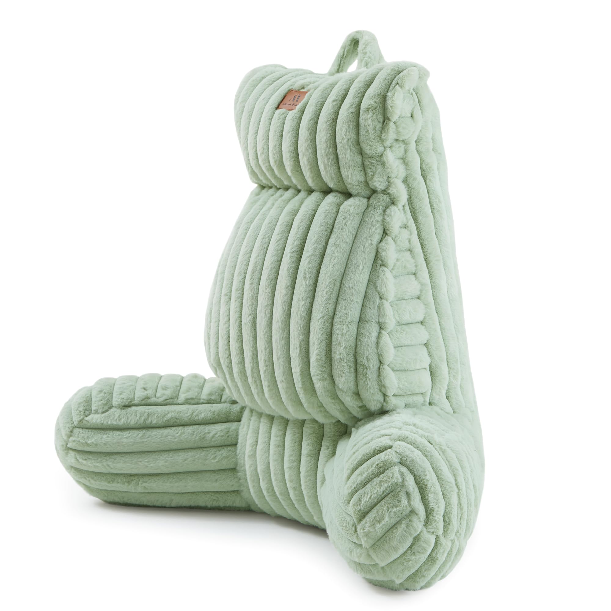 Photo 1 of Amélie Home Faux Fur Reading Pillow with Pocket for Sitting in Bed, Adult Backrest Bed Pillow with Washable Cover for Lounging, Study & Relaxing, Sage Green 25.5 inches