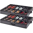 Lifewit Under Bed Shoe Storage Organizer Set of 2, 4.3 Inches Tall Low Profile Fabric Shoes Container Box with Clear Cover, Foldable Storage Bag with 2 Handles, Total Fits 24 Pairs of Shoes, Grey