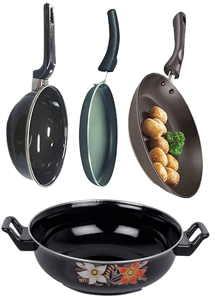 Brandroot Alisha Anti Scratch/Non Stick/Hard Anodised Combo-4 in 1 Induction Bottom Cookware Set, PTFE Black