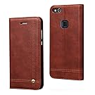 【LOOKAY】Huawei P10 Lite 手帳型 ケース、Uniqe 軽量 P10lite 専用 ポケット カード収納あり マグネット スタンド機能付き [高級 PU レザー+TPU素材] 耐衝撃 全面保護カバー (ブラウン)