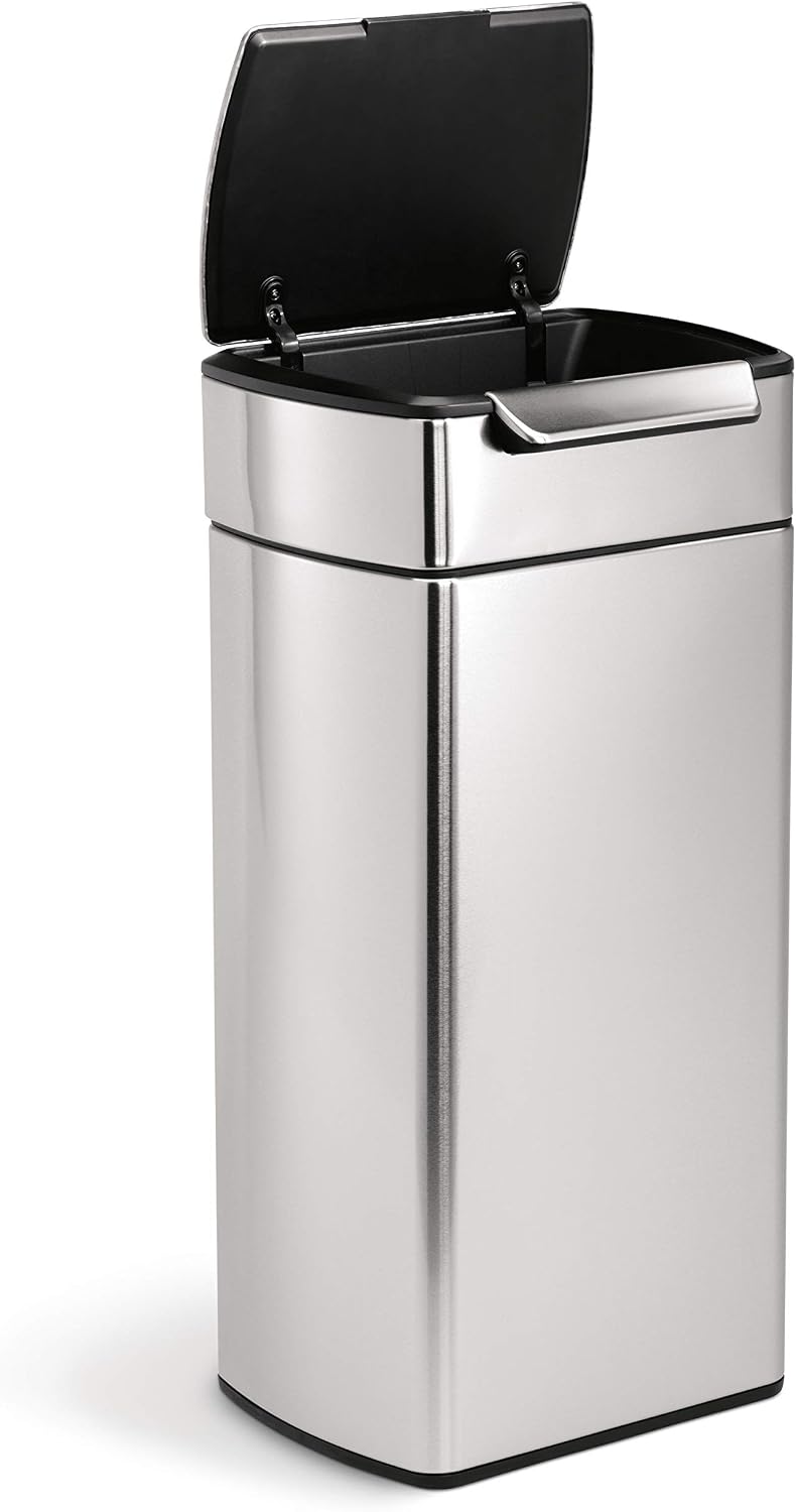 simplehuman CW2015 30L Rectangular Touch-Bar Kitchen Bin, Easy Open Touch-Bar, Stay-Open Lid, Inner Bucket
