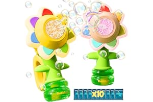 JOI MEW 2 Pack Rechargeable Flower Bubble Guns for Kids W/LED Lights & 10 Refill Solutions, Fun Swing Dance Bubble Maker Machine Blower Blaster Toys,Outdoor Summer Play, Easter, Birthday Party Favors & Gifts