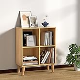 VAFHYLLIS 4 Cube Storage Organizer with Legs, 2 Tier Cube Low Bookcase Freestanding Storage Display Organizer for Home Office, Four-Cubes Open Shelf Short Bookshelf (Natural Oak, 4 Cube)