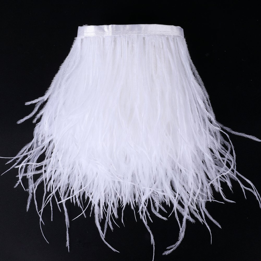 2 Yards Ostrich Feathers Fringe Trims - for Dress Sewing Crafts Costumes Decoration (White)