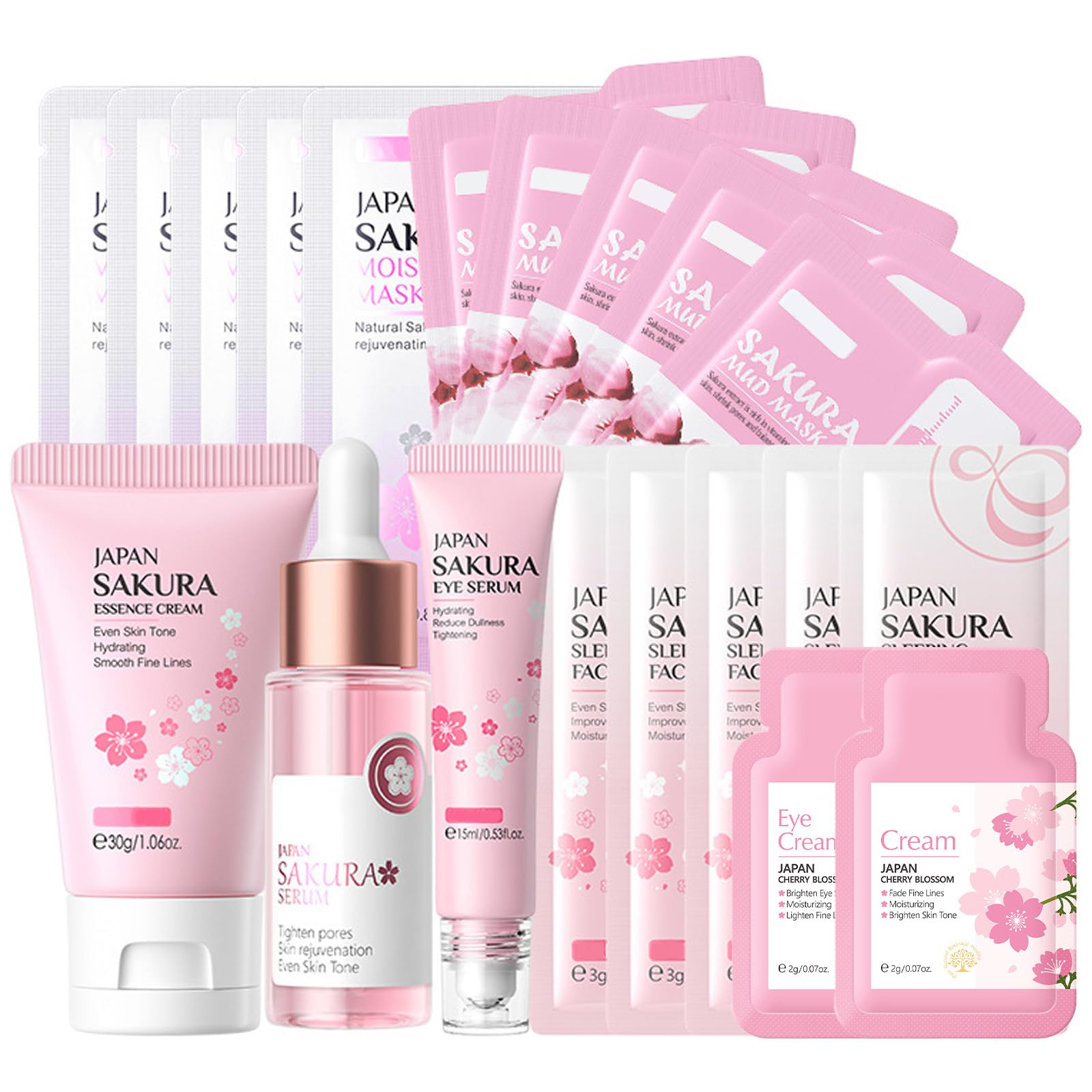 Asheyya Sakura Skincare Set & Kits, Skin Care for Teenage Girls, Skincare for Kids with Face Cream, Face Serum, Lip Mask, Sleep Mask, Eye Mask, Mud Mask(20 Pcs)
