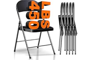 Fenbeli Folding Chairs with Padded Seats - 6 Pack Black Metal Padded Folding Chair with Steel Frame for Events Office Wedding Party, 450 Pound Capacity (Black, Set of 6)