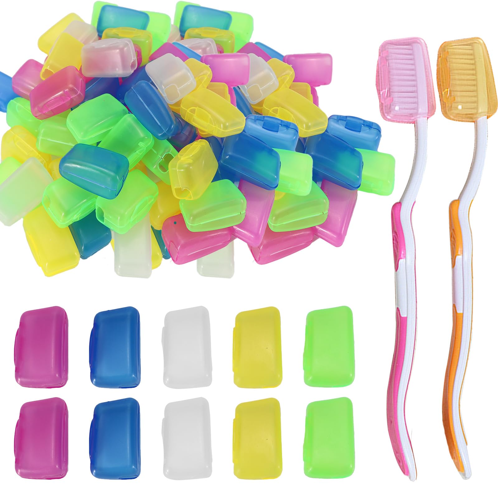 Roucerlin 100 Packs Toothbrush Covers Cap, Portable Travel Toothbrush Head Cover, Manual & Electric Protector Clip Case for Bathroom Camping Home School Business Hotel Outdoor