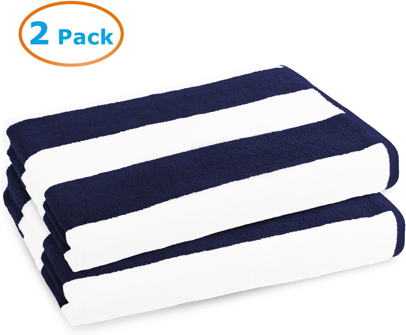 Luxor Linens- Large Beach & Pool Towel - 40"x70" Oversized Cabana Stripe, Hotel Quality-Luxuriously Soft, Absorbent & Plush Towel Blanket - Luxury Anatalya Collection (2-pcs, Navy)