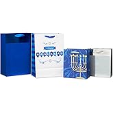 American Greetings Hanukkah Gift Bags, Menorah and Dreidel (4 Bags, 2 Medium 10", 2 Small 6")