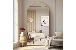 ZHUNFA Arched Full Length Mirror, 71x32 Oversized Floor Mirror with Stand, Gold Mirror Full Length, Aluminum Full Body Dressing Mirror with Arched-Top, Leaning for Living Room, Bedroom