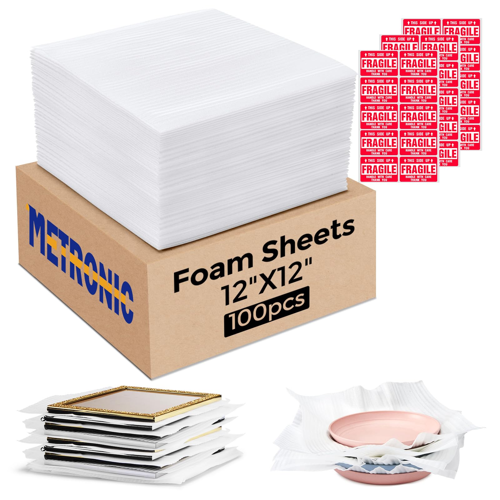 Photo 1 of Metronic 12x12 100pcs Foam Sheets Cushioning Moving Supplies,Foam Wrap Cushioning Material,Packing Supplies for Storage and Shipping,Protect Mug, Cup, Glasses, China, and Dishes