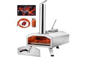 VEVOR Dual Fuel Pizza Oven Outdoor, 12 Inch Wood Fire & Propane Gas Pizza Oven, Pellet & Propane Pizza Maker with Thermometer, Foldable Leg, Stainless Steel Pizza Cook for Outside Camping & Backyard