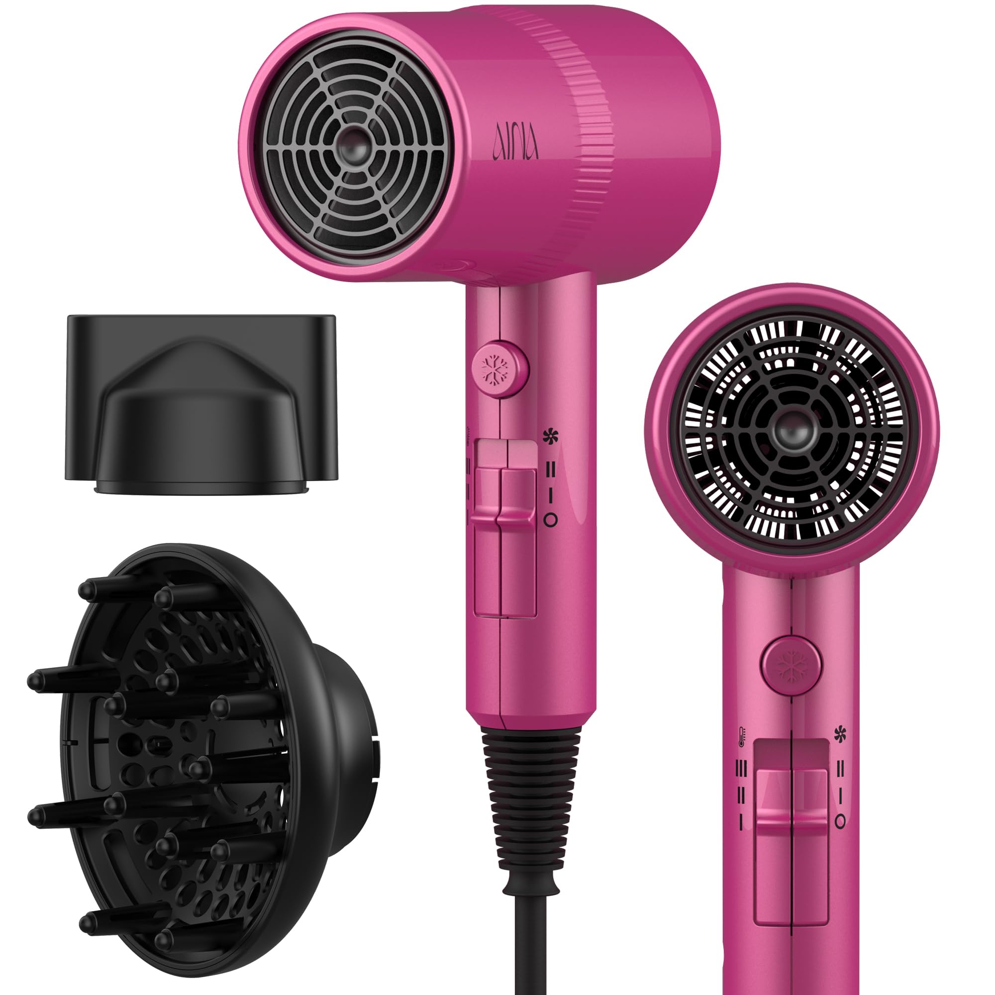 Photo 1 of **MISSING ACCESSORIES**
AINA Hair Dryer with Diffuser, Blow Dryer for Women | Advanced Ionic Technology, Ceramic Coating | Cold Shot Features Turbo Heat for Fast Drying and Shine 110V/ALCI (Neon Pink)