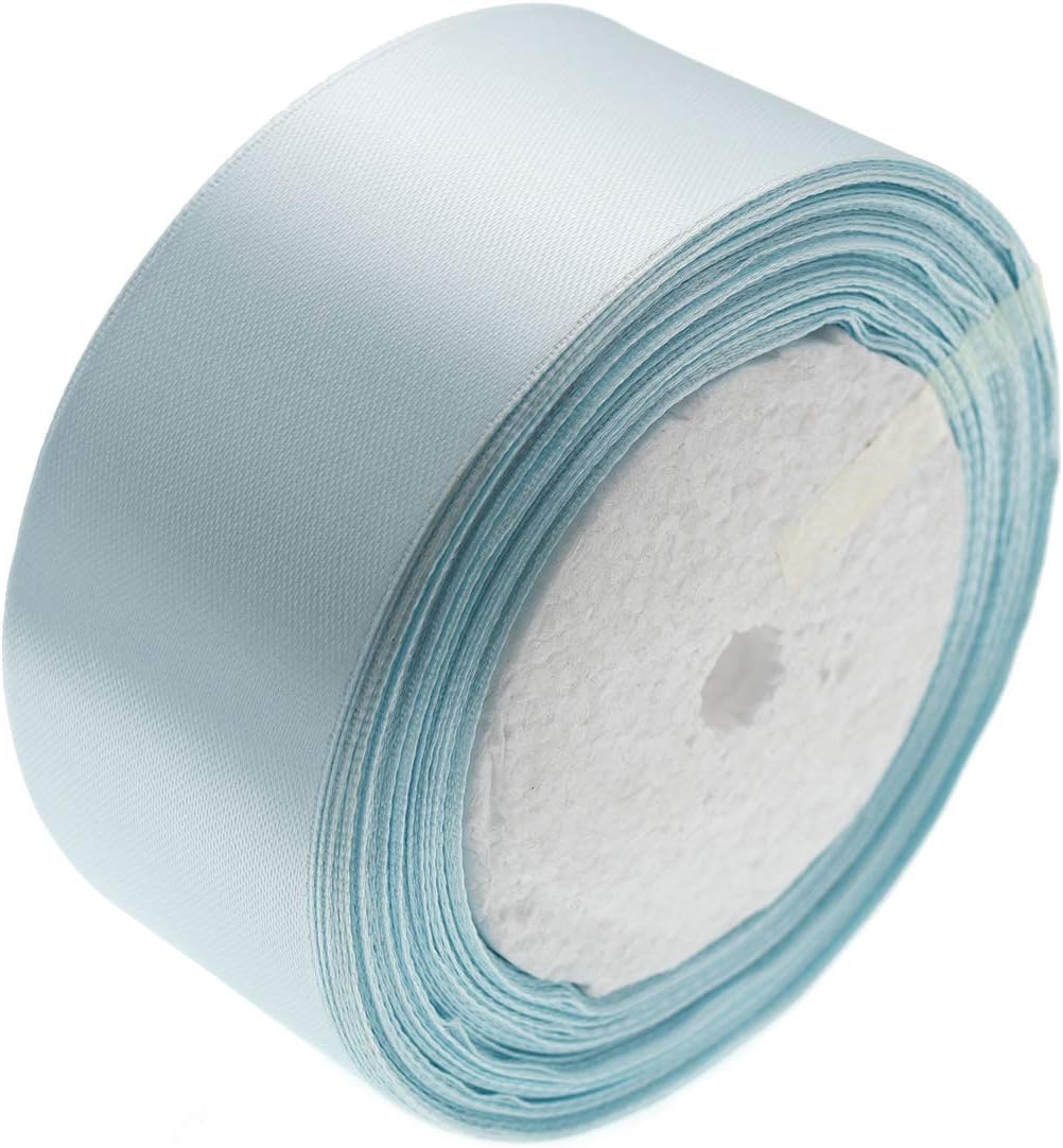 ATRibbons 50 Yards 1-1/2 inch Wide Satin Ribbon Perfect for Wedding,Handmade Bows and Gift Wrapping,25 Yards/Roll x 2 Rolls (Light Blue)