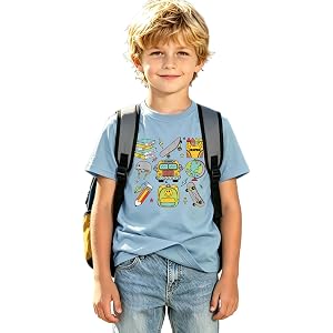 SOFEON Kids Boys First Day of School Shirt Kindergarten 1st 2nd 3rd Grade T-Shirt Preschool Back to School Graphic Tees Tops