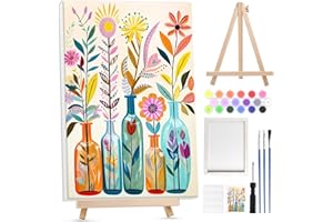 BOWETILE Framed Paint by Numbers Flower Adult Kit Beginners with Wooden Easel, Adult Paint by Number Kits on Canvas, Peinture