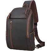 TIDING Genuine Leather Sling Bag Chest Pack for Men Casual Travel Shoulder Bag Sling Backpack fits 9.7" Tablet