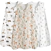 PHF Soft Baby Wearable Blanket 12-18 Months 100% Cotton Wearable Blanket, 2-Way Zipper 0.5 TOG Toddler Sleeping Bags 3 Pack, Comfy Sleep Bag for Baby Boys Girls, Woodland (Large)