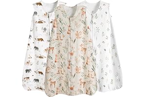 PHF Soft Baby Sleep Sack 12-18 Months 100% Organic Cotton Wearable Blanket, 2-Way Zipper 0.5 TOG Toddler Sleeping Sack 3 Pack, Comfy Sleep Bag for Baby Boys Girls, Woodland (Large)