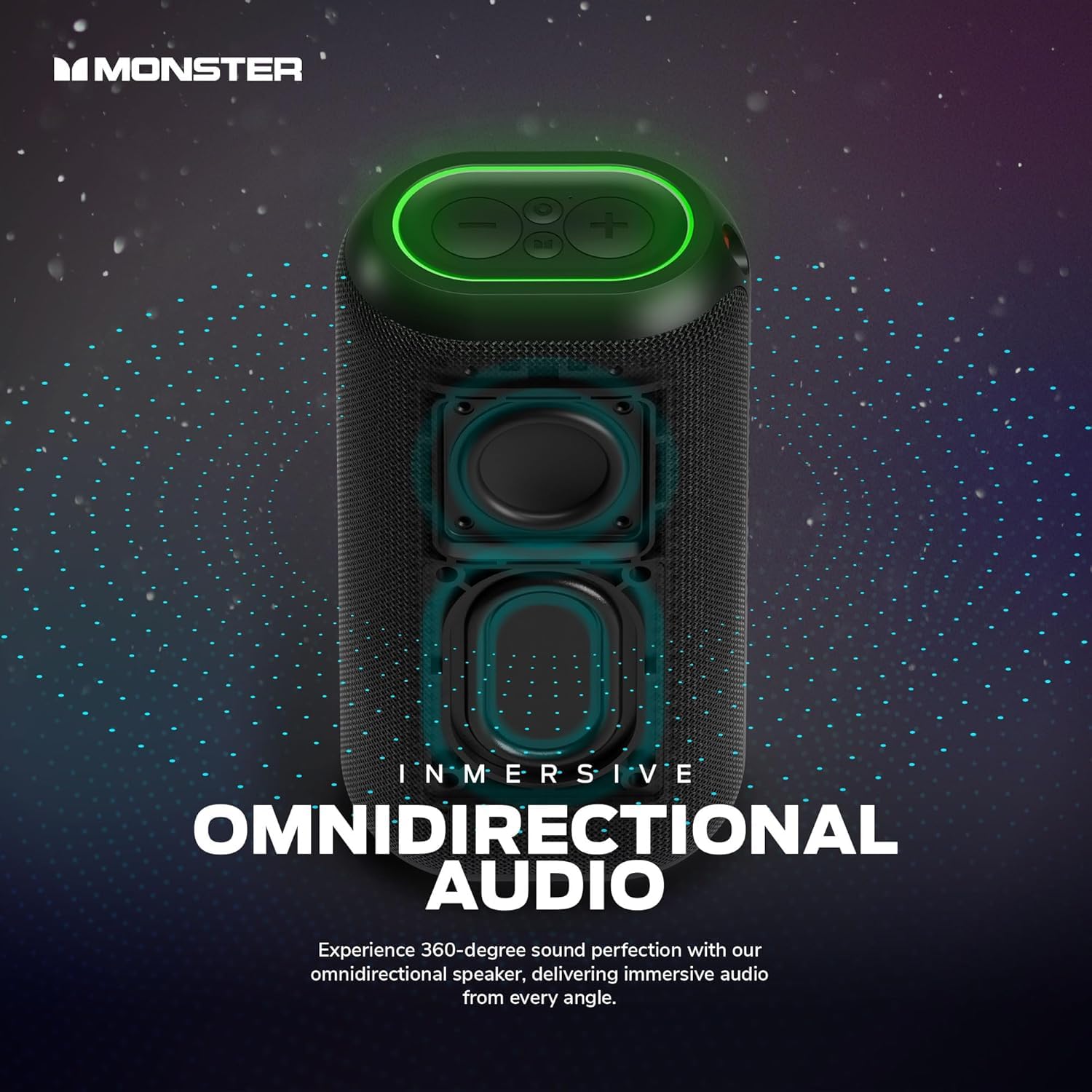 Monster DNA Max Portable Bluetooth Speaker, Loud Portable Speaker with 360 Bass Sound and 10W Qi Certified Wireless Charging Pad, IP67 Waterproof- for Travel, Indoor and Outdoor Use