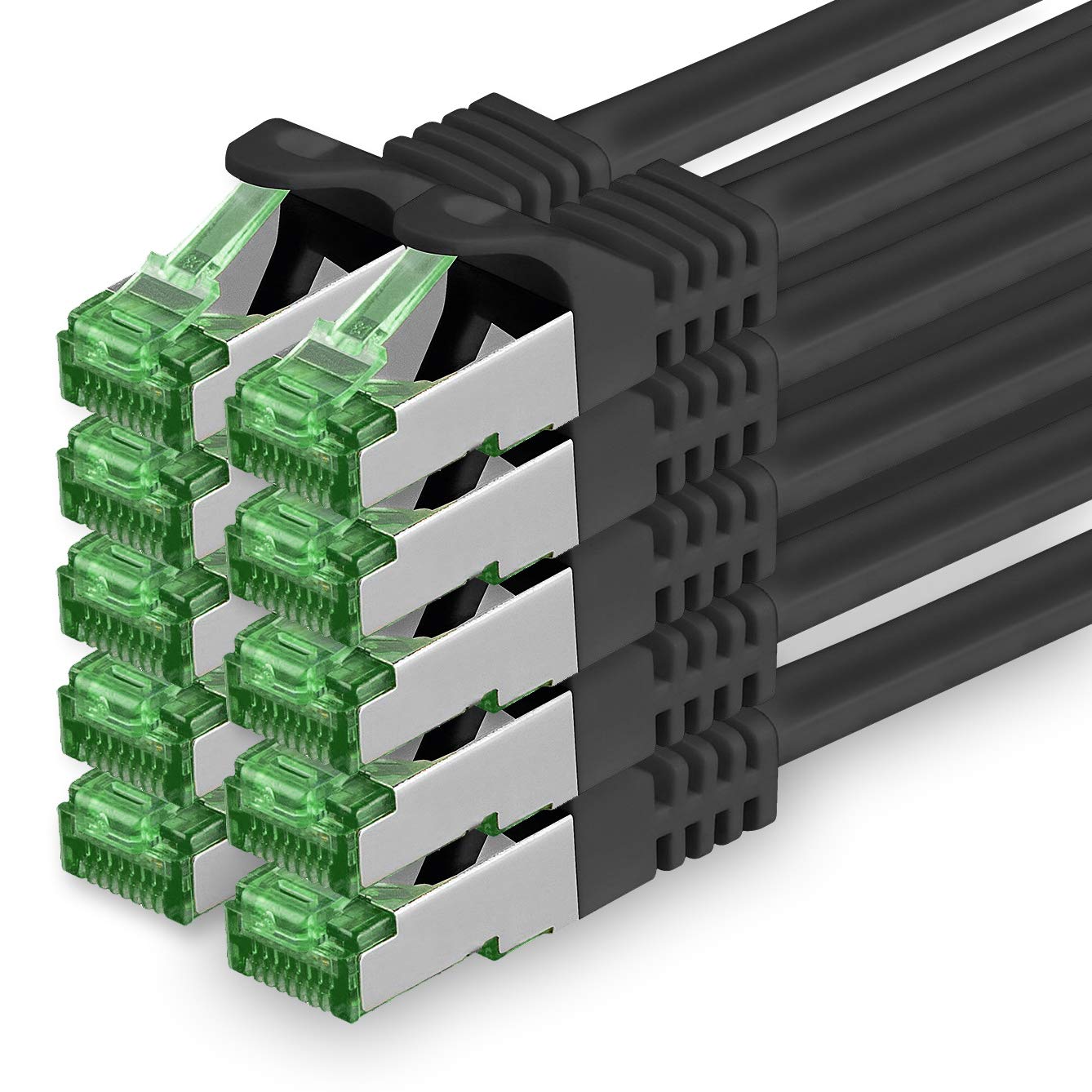 1aTTack.de 1 M Cat.7 Network Cable Pack of 10 Cat7 Patch Cable Lan Cable Ethernet RJ45 10 Gbit/s (All Internet Speeds) Black 1 Meter