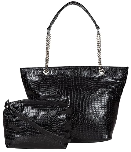 ADISA Black Croco Women Handbag with Sling Bag Combo