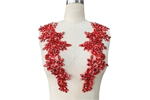 Zbroh Handmade red/White//Green/Blue Rhinestones Applique Sewing Beads Stones Trim lace Patches Accessory for Dress Clothes one Pair (Red)