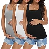 Ekouaer 3 Pack Maternity Tank Tops Square Neck Maternity Shirts | Sleeveless Maternity Clothes, Summer Pregnancy Tops, Ruched Side Mama T-shirts, Postpartum Casual Basic Tees