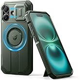 Dexnor for iPhone 16 Case with Slide Camera Cover & Adjustable Kickstand, Magnetic Rugged Shockproof Bumper Cases Heavy-Duty Magnetic Protective Cover,Army Green