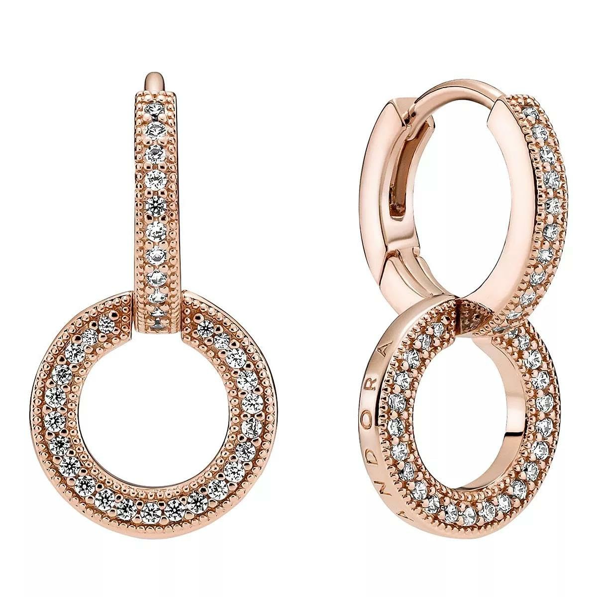 Pandora Signature Sparkling Doube Hoop 14k rose gold-plated earrings with clear cubic zirconia
