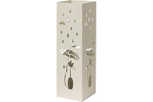 Baroni Home Modern Design Umbrella Stand White Metal Umbrella Stand with Cat, 2 Hooks, and Removable Drip Tray, White