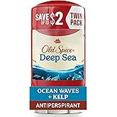 Old Spice Dry Feel Antiperspirant Deodorant for Men, 24/7 Freshness, 24/7 Sweat & Odor Protection, Gentle on Skin with Skin Conditioners, Deep Sea with Ocean Waves + Kelp Scent, 2.6 oz (Pack of 2)