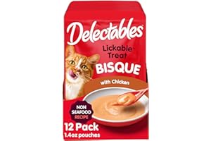 Hartz Delectables Non-Seafood Bisque Lickable We Cat Treats for Adults & Senior Cats, Chicken (Pack of 12)