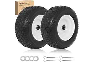 Yesker 16x6.50-8 Solid Lawn Mower Tires, Flat Free Polyurethane Replacement Wheels with 1" Axle Bore & 3" Centered Hub, Heavy