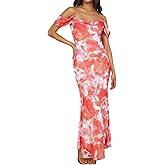 MASCOMODA Spaghetti Strap Long Maxi Dresses for Women 2025 Summer Floral Sexy Bodycon Backless Formal Wedding Guest Dress