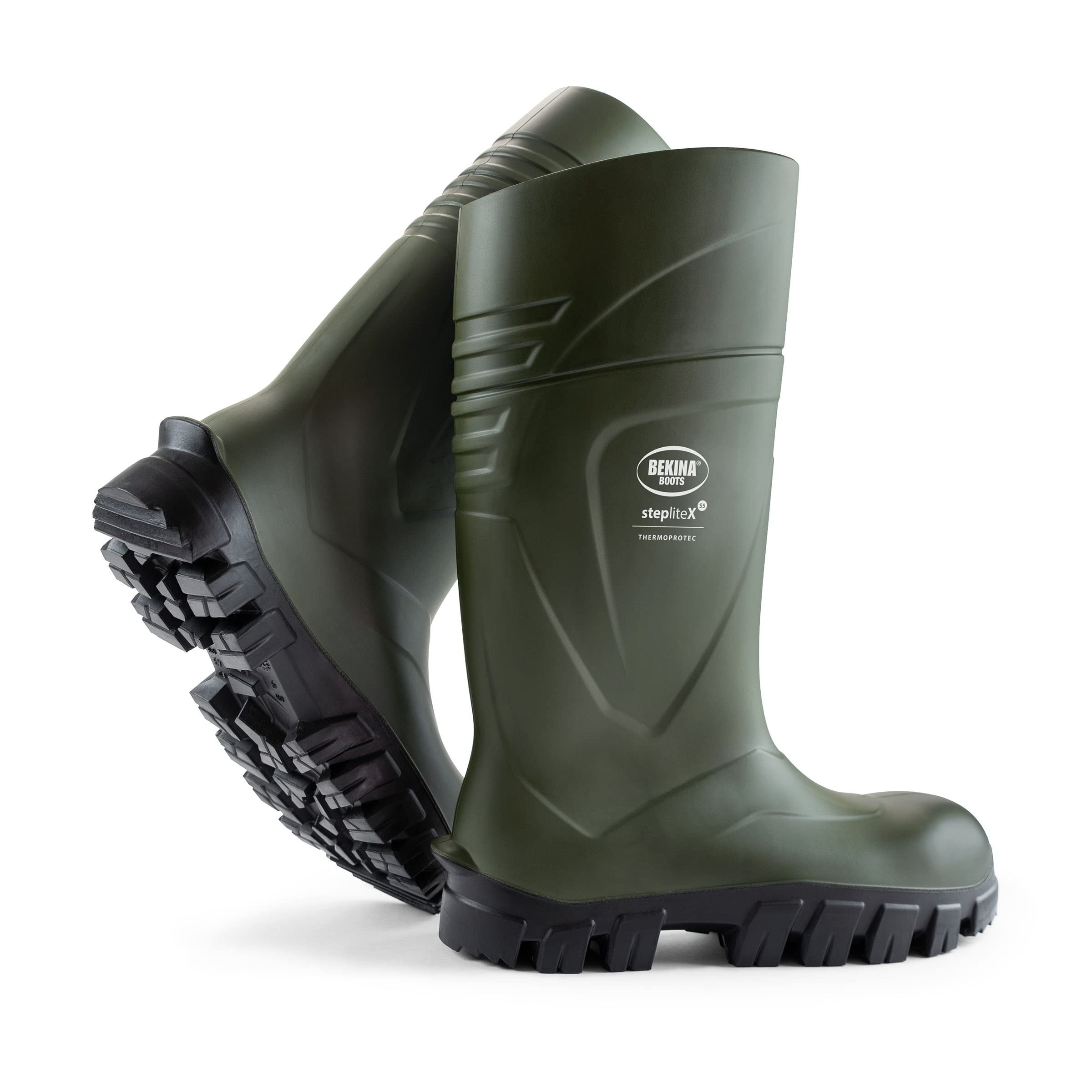 Robust Safety Boots for Men and Women with Toecap and Safety Sole, Metal Free, Work Boots Fishing, Feather Light, Non-Slip, Winter Boots Insulating Down to - 40 Degrees, Green, UK 10 Mens Size