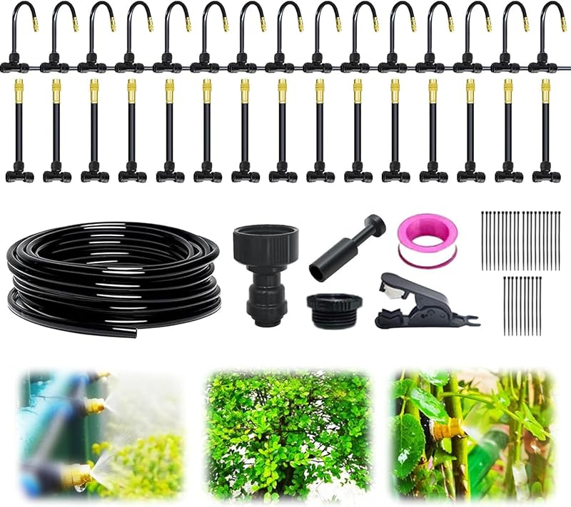 15m Kit de système d'arrosage de jardin réglable – Nouveau système d'irrigation avec buse flexible pour plantes d'extérieur, pelouse et jardin
